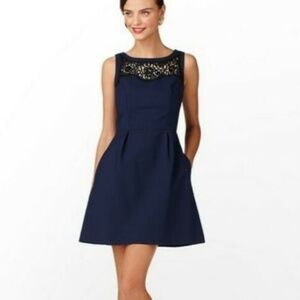 LILLY PULITZER EMMY NAVY BLACK SOUTACHE TRIM SLEEVELESS A-LINE DRESS
